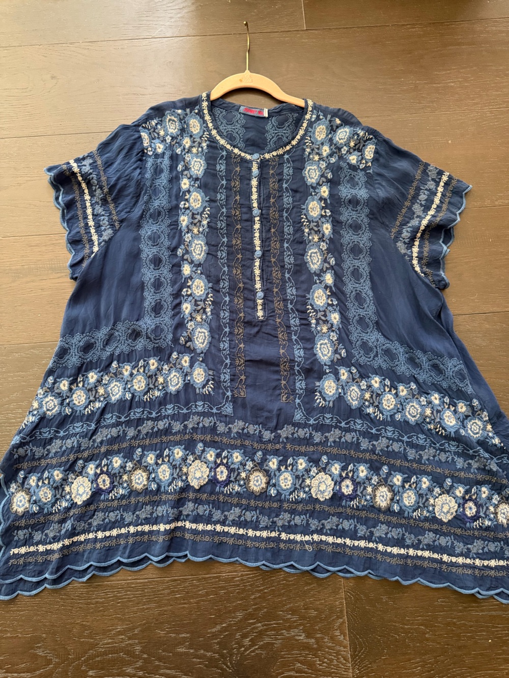 Johnny Was Navy Embroidered Floral Tunic